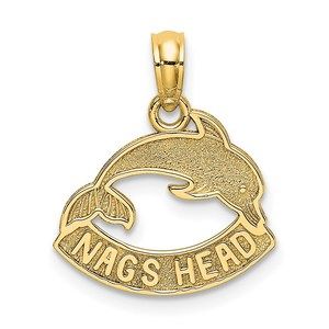 14k Yellow Gold Travel Textured NAGS HEAD with Mini Dolphin Charm Pendant